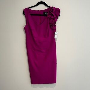 Alex Evenings Fuchsia One-Shoulder Ruffle Sheath Dress